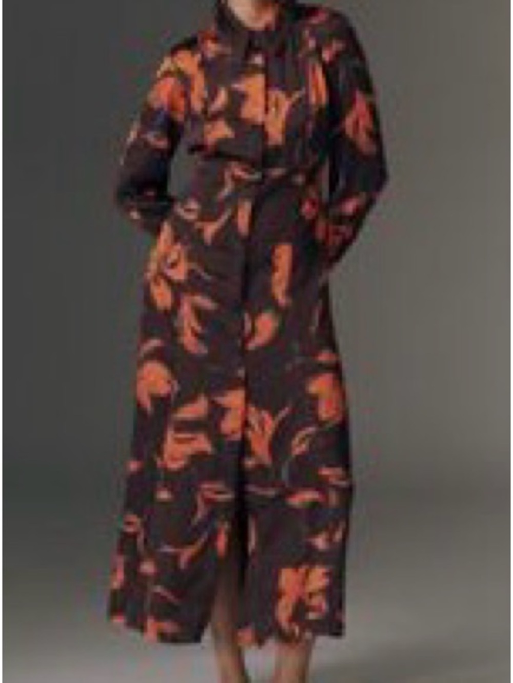 Black Maxi Shirt Dress with Orange Floral Print